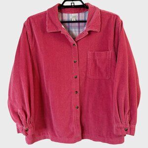L.L. Bean Corduroy Shirt Jacket Pink Women's XLP Flannel-Lined Button-Up Shacket